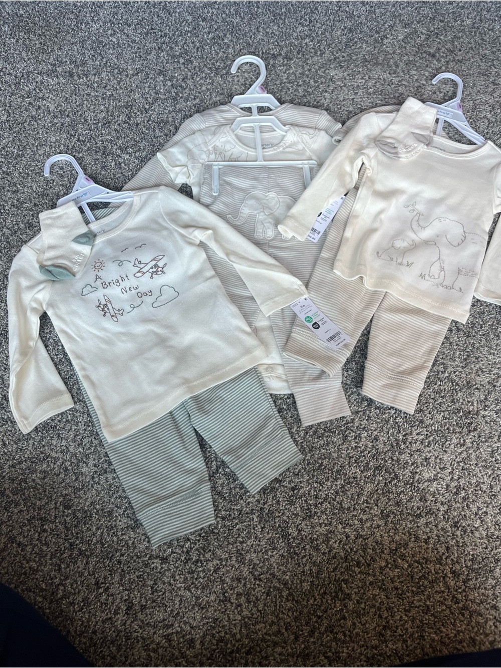 (3) Carter's Cream & Light Green 9 Months Pajama 3-Pack